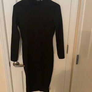 Black High Neck Long Sleeved Midi Dress